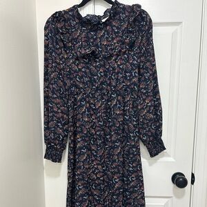 bohme Navy Floral Long Sleeve Midi Dress